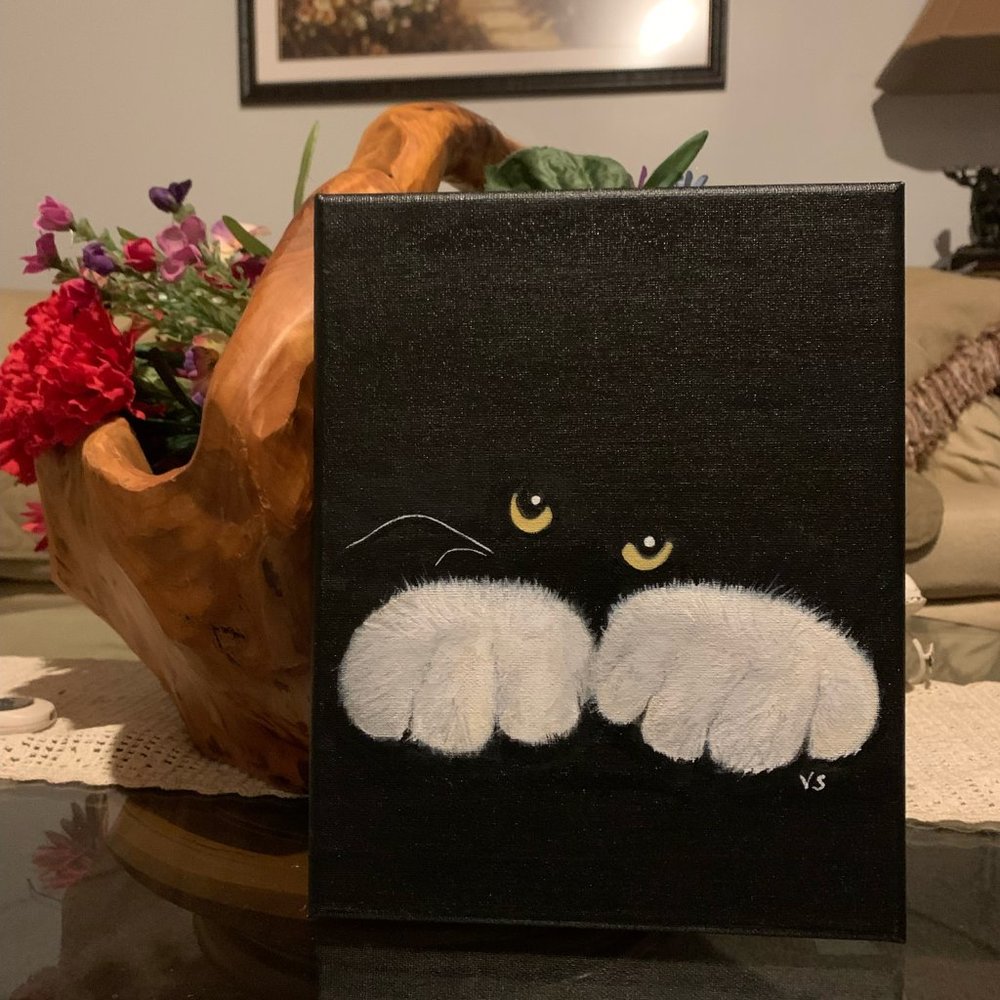 Acrylic on canvas cat painting 8x10